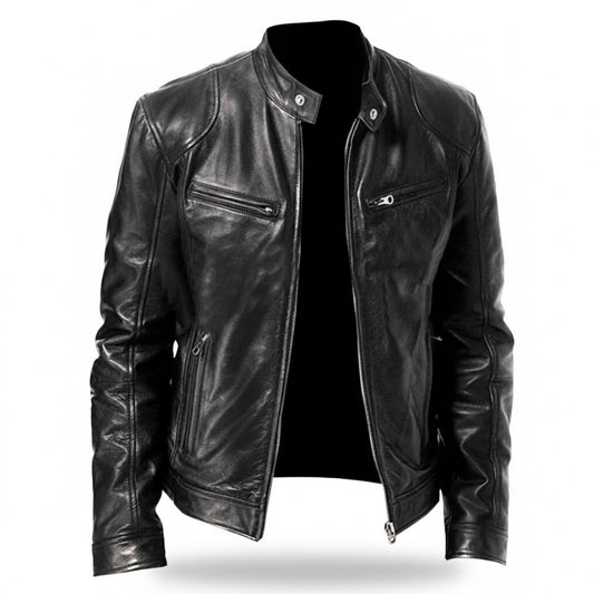 Heren Faux Leather Jack met Opstaande Kraag en Ritssluiting