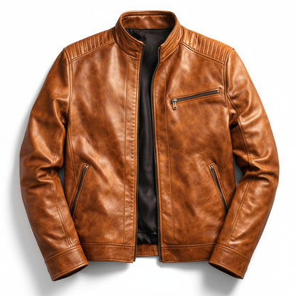 Heren Faux Leather Jacket met Staande Kraag en Ritssluiting