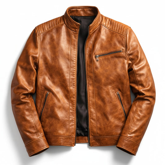 Heren Faux Leather Jacket met Staande Kraag en Ritssluiting