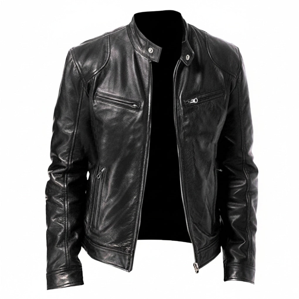 Heren Faux Leather Jacket met Staande Kraag en Ritssluiting