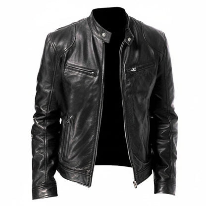 Heren Faux Leather Jacket met Staande Kraag en Ritssluiting