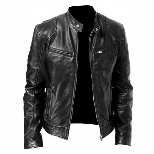 Heren Faux Leather Jacket met Staande Kraag en Ritssluiting