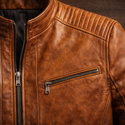 Heren Faux Leather Jacket met Staande Kraag en Ritssluiting
