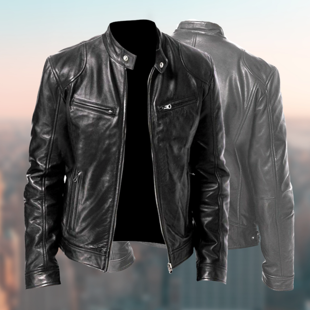 Heren Faux Leather Jacket met Staande Kraag en Ritssluiting