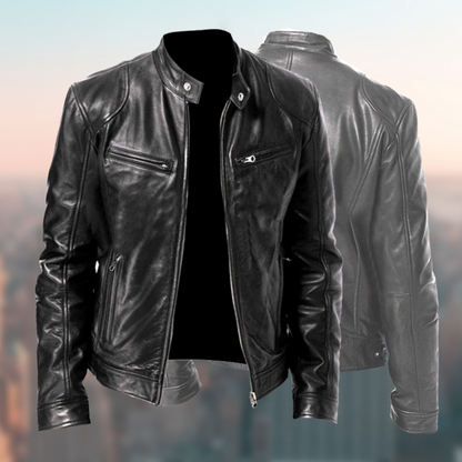 Heren Faux Leather Jacket met Staande Kraag en Ritssluiting
