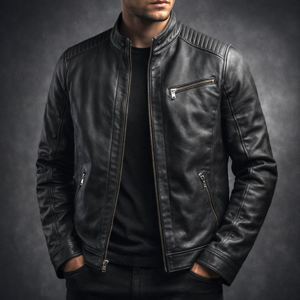 Heren Faux Leather Jacket met Staande Kraag en Ritssluiting