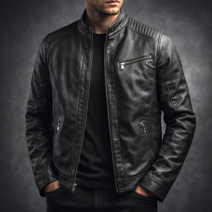 Heren Faux Leather Jacket met Staande Kraag en Ritssluiting