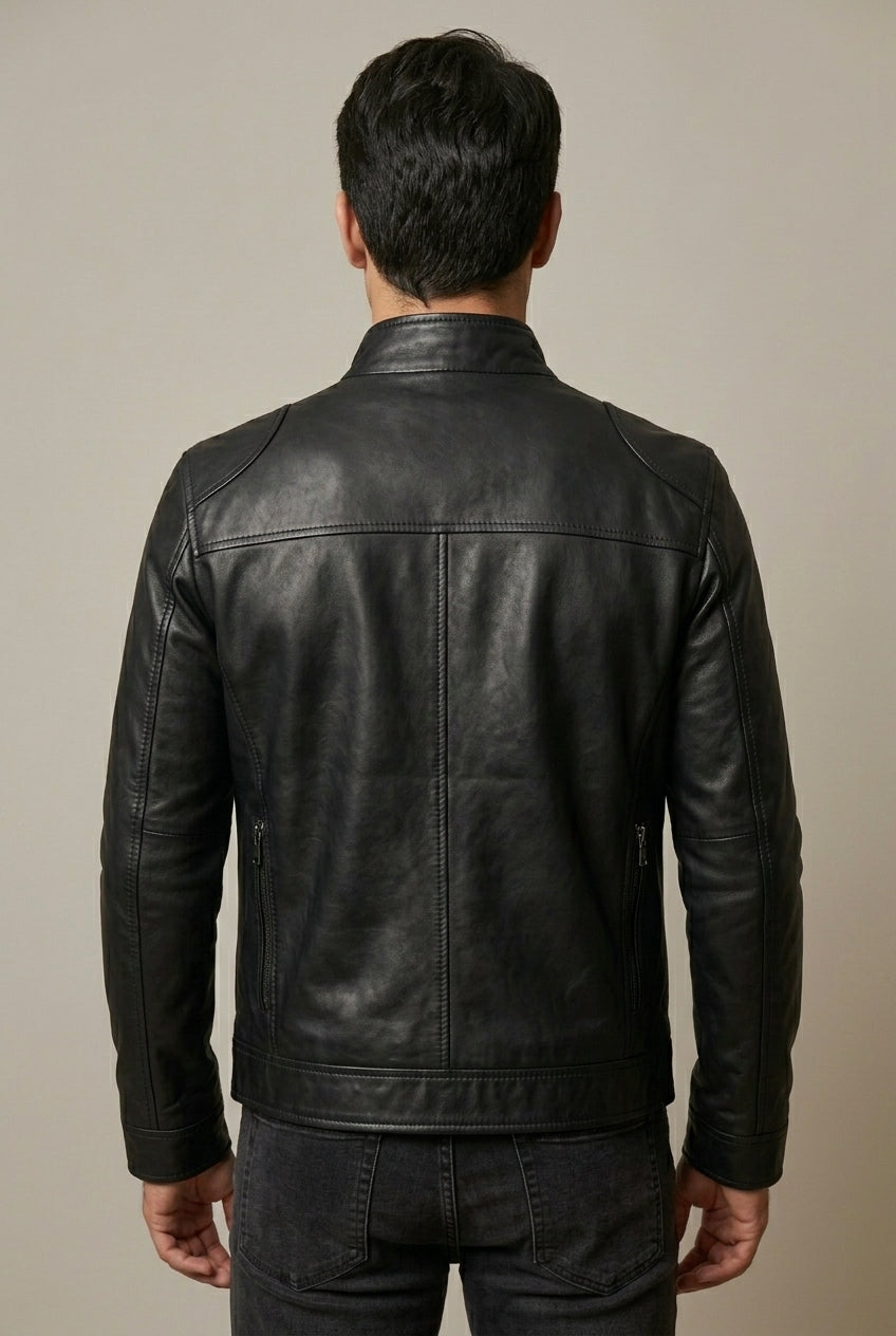 Heren Faux Leather Jacket Slim Fit met Staande Kraag en Ritssluitingen