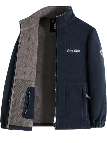 Heren Fleece jacket met Opstaande Kraag en Ritssluiting Marineblauw