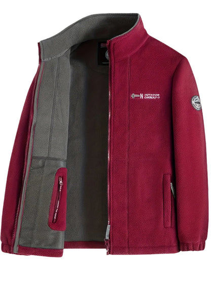 Heren Fleece jacket met Opstaande Kraag en Ritssluiting Rood