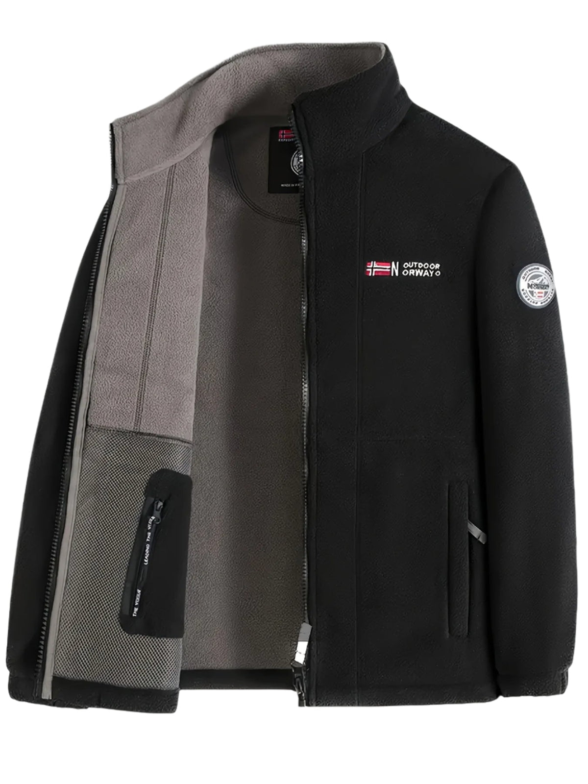 Heren Fleece jacket met Opstaande Kraag en Ritssluiting Zwart