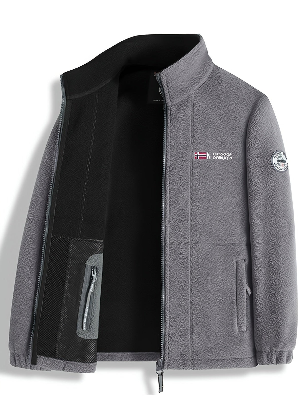 Heren Fleece jacket met Opstaande Kraag en Ritssluiting Grijs