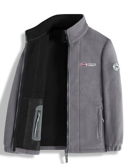 Heren Fleece jacket met Opstaande Kraag en Ritssluiting Grijs