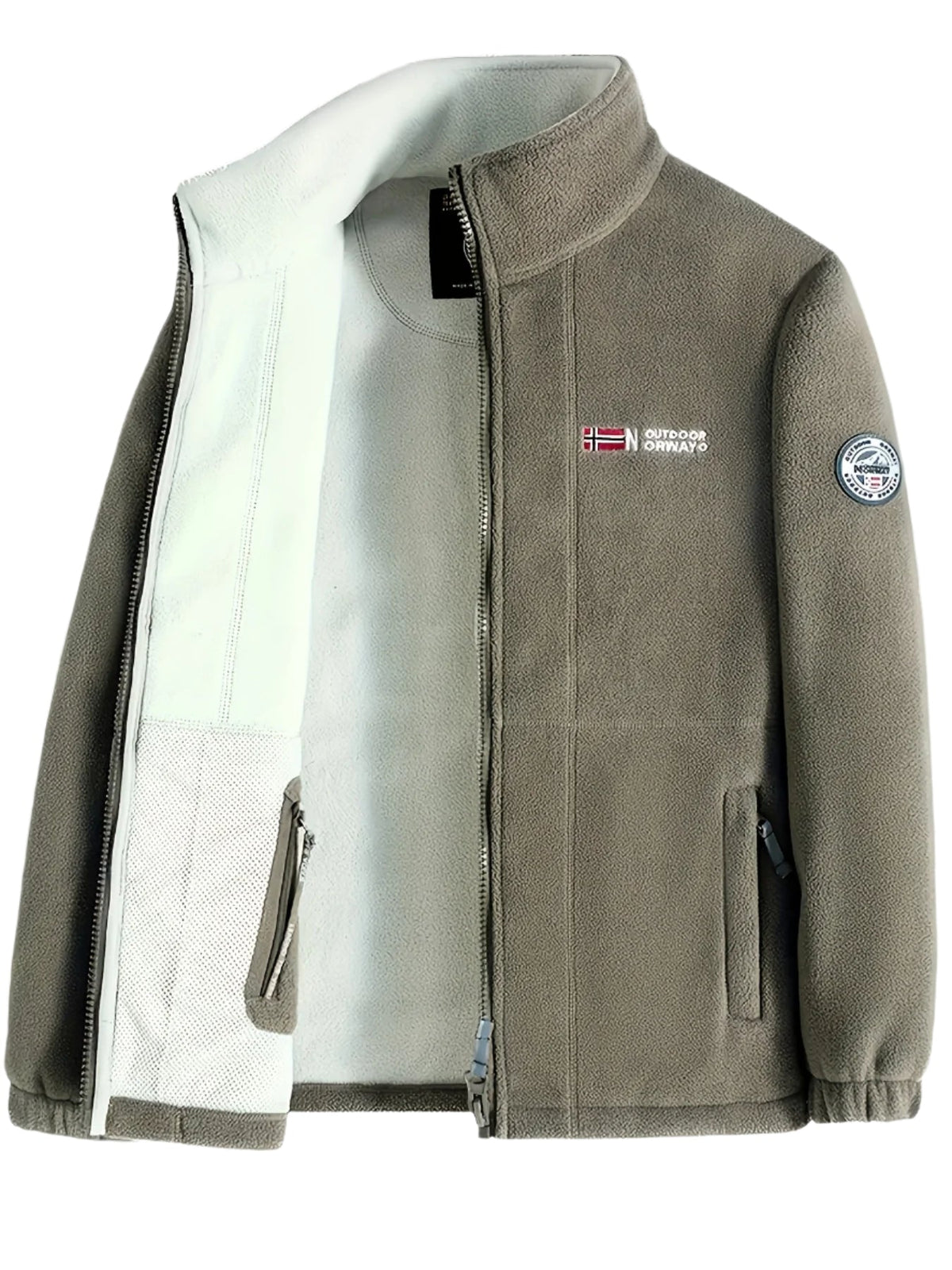 Heren Fleece jacket met Opstaande Kraag en Ritssluiting Beige