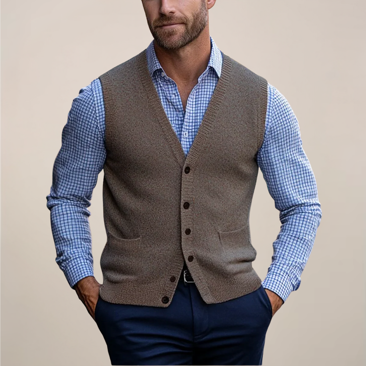 Heren Gebreid Gilet met V-hals Bruin