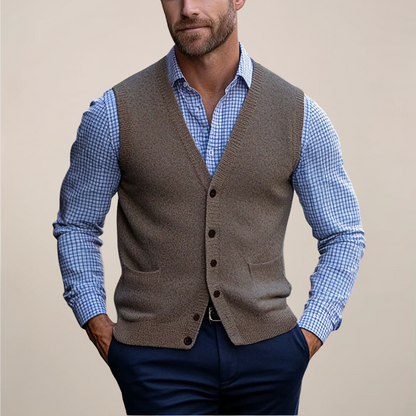 Heren Gebreid Gilet met V-hals Bruin