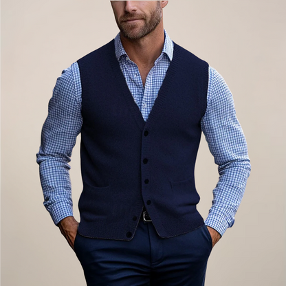 Heren Gebreid Gilet met V-hals Marineblauw