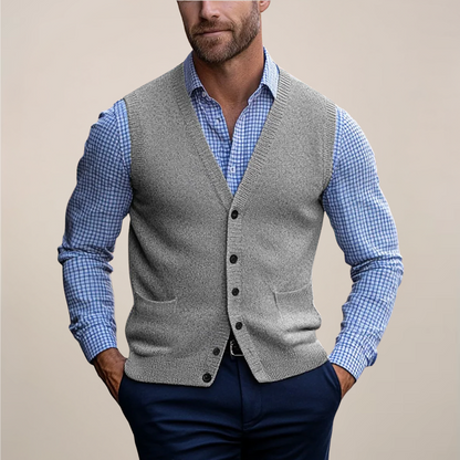 Heren Gebreid Gilet met V-hals Lichtgrijs