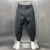 Heren Geplooide Tapered Broek met Elastische Taille