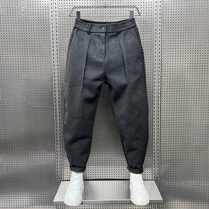 Heren Geplooide Tapered Broek met Elastische Taille Grijs