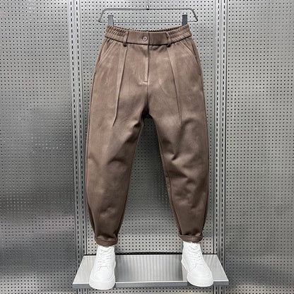 Heren Geplooide Tapered Broek met Elastische Taille Bruin