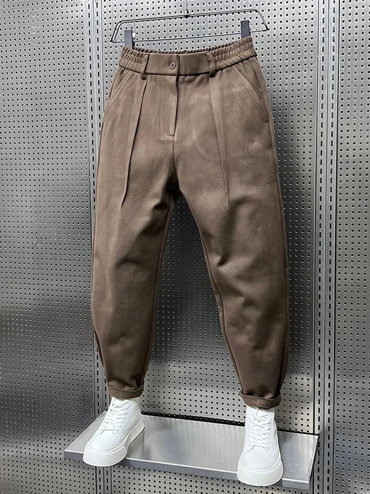 Heren Geplooide Tapered Broek met Elastische Taille