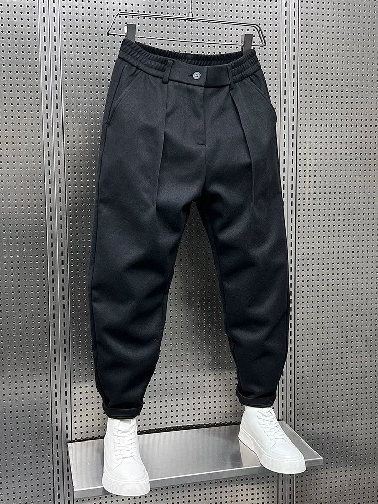 Heren Geplooide Tapered Broek met Elastische Taille