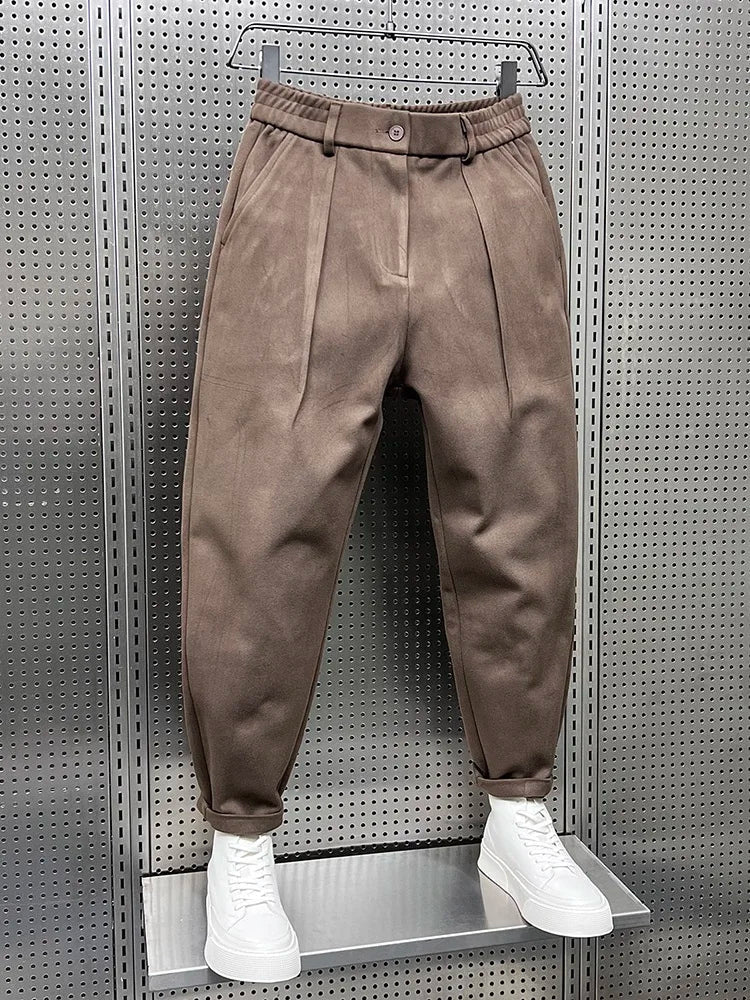 Heren Geplooide Tapered Broek met Elastische Taille
