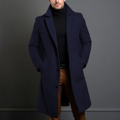 Heren Getailleerde Longline Overjas met Notch Revers Marineblauw
