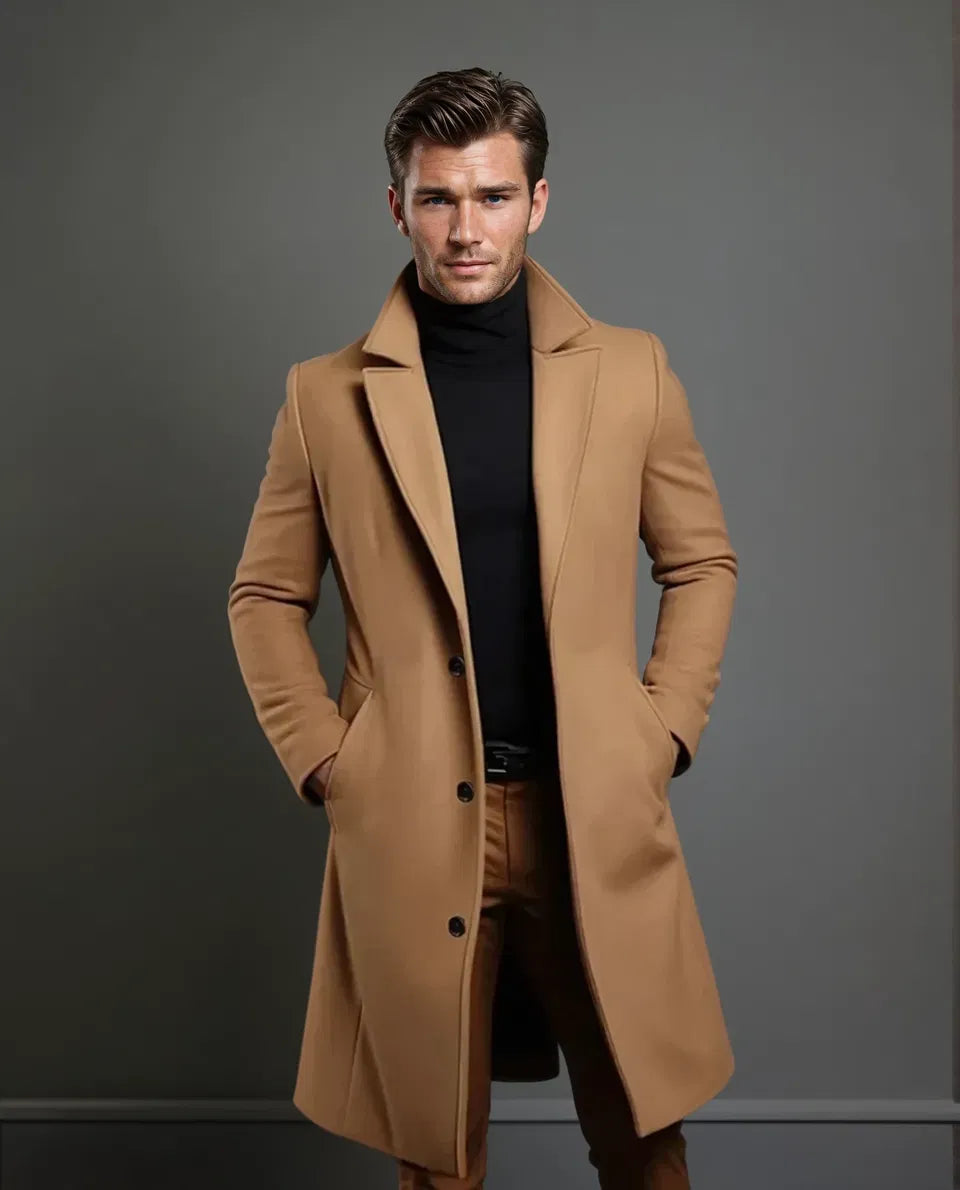 Heren Getailleerde Longline Overjas met Notch Revers
