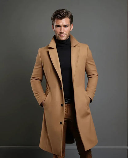 Heren Getailleerde Longline Overjas met Notch Revers