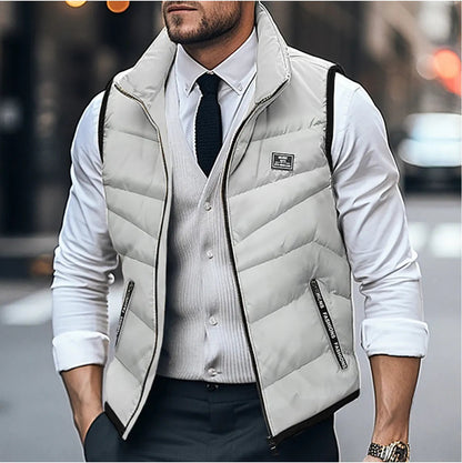 Heren Gewatteerd Bodywarmer Mouwloos met Staande Kraag en Ritssluiting Grijs