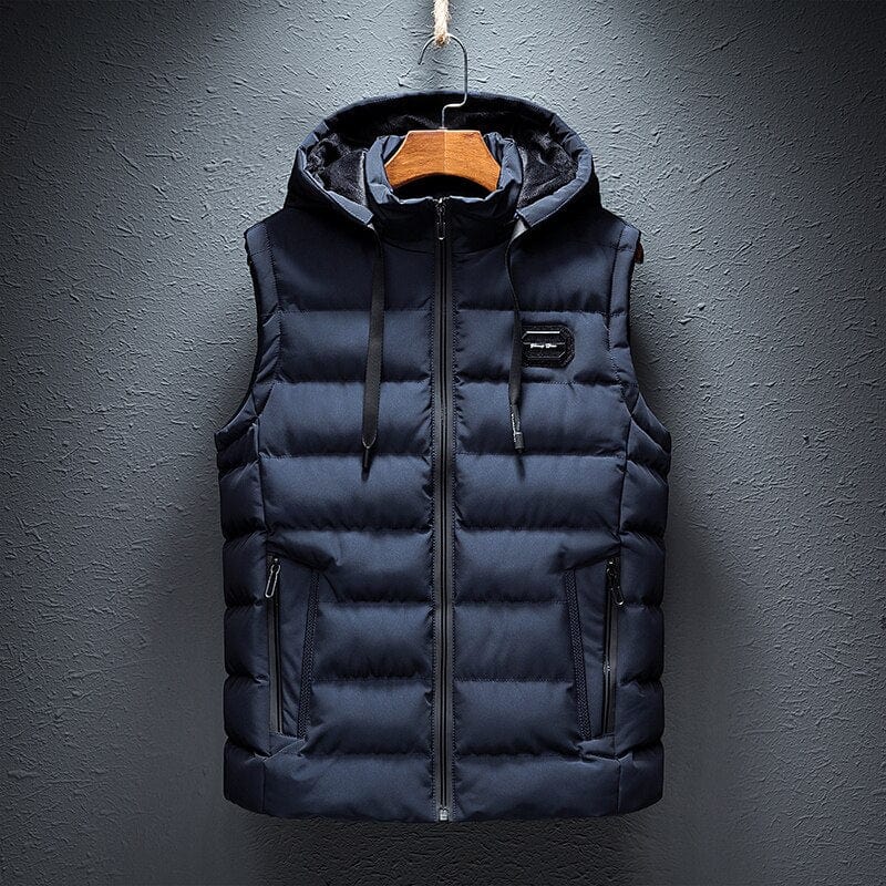 Heren Gewatteerd Vest met Capuchon en Ritssluiting Blauw