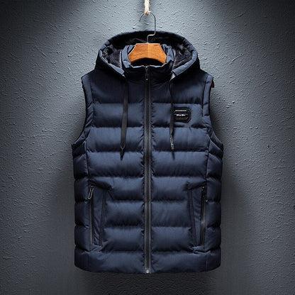 Heren Gewatteerd Vest met Capuchon en Ritssluiting Blauw