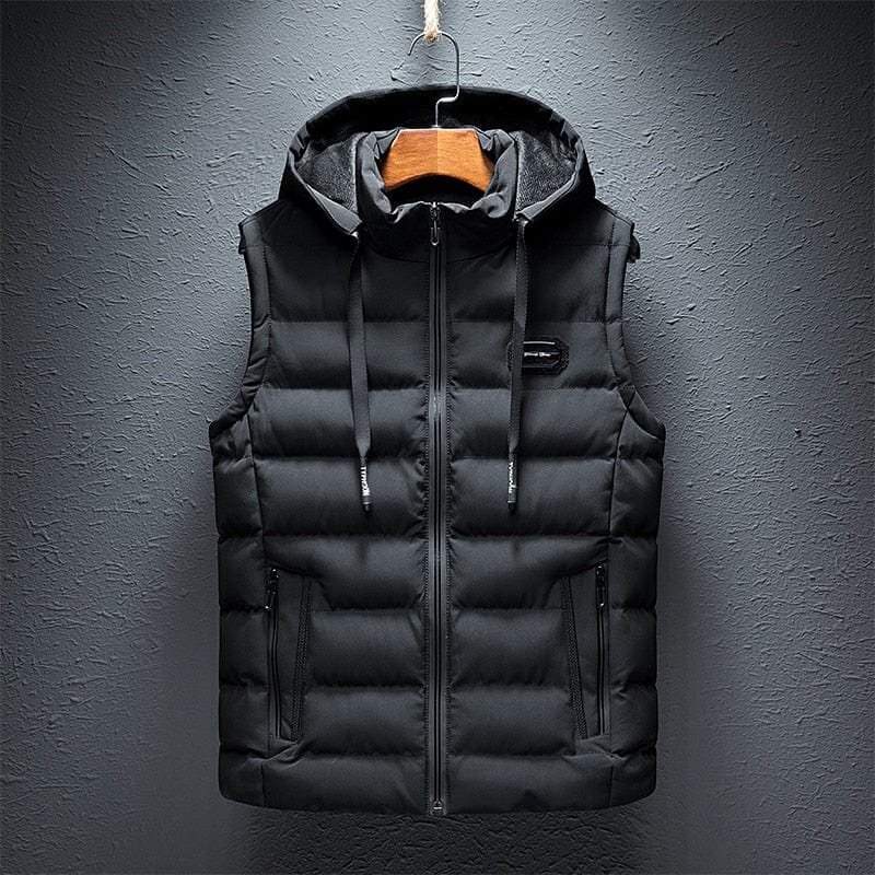 Heren Gewatteerd Vest met Capuchon en Ritssluiting Zwart