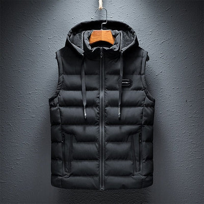 Heren Gewatteerd Vest met Capuchon en Ritssluiting Zwart