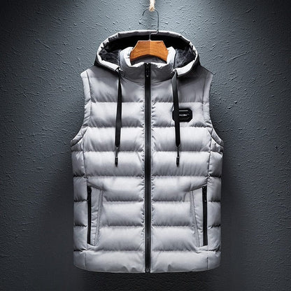 Heren Gewatteerd Vest met Capuchon en Ritssluiting Grijs
