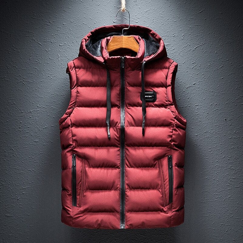 Heren Gewatteerd Vest met Capuchon en Ritssluiting Rood