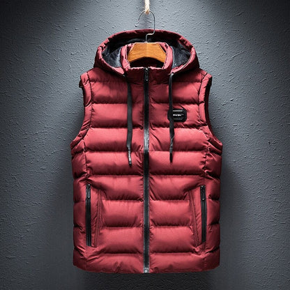 Heren Gewatteerd Vest met Capuchon en Ritssluiting Rood