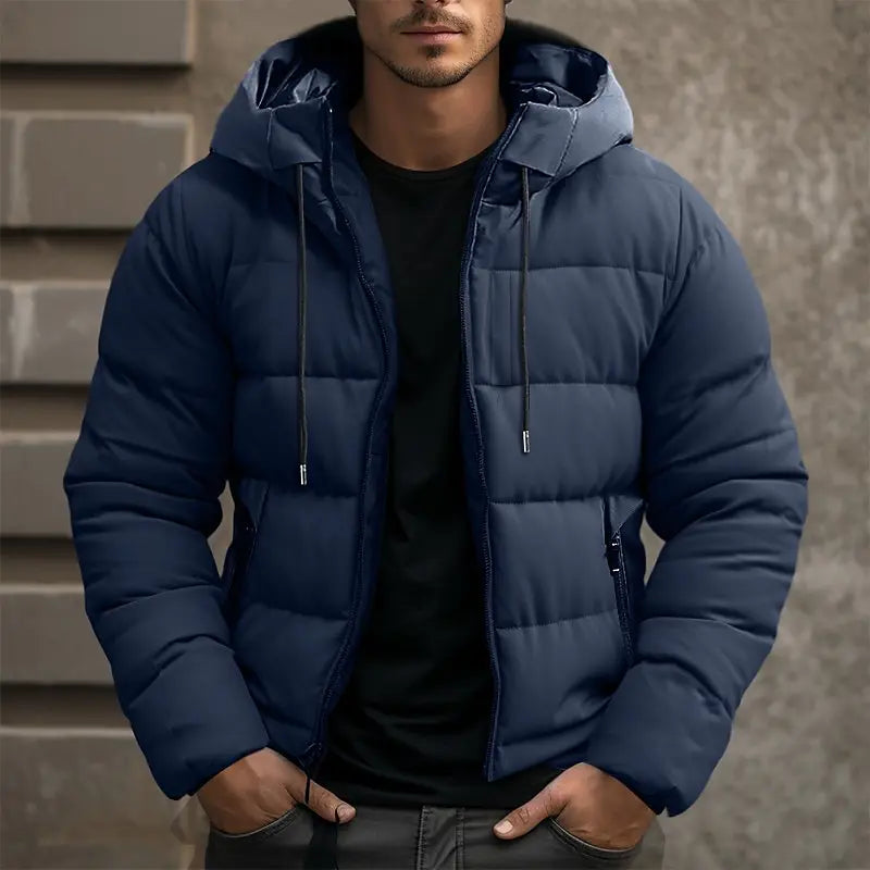 Heren Gewatteerde Winterjas met Capuchon en Ritssluiting Donkerblauw