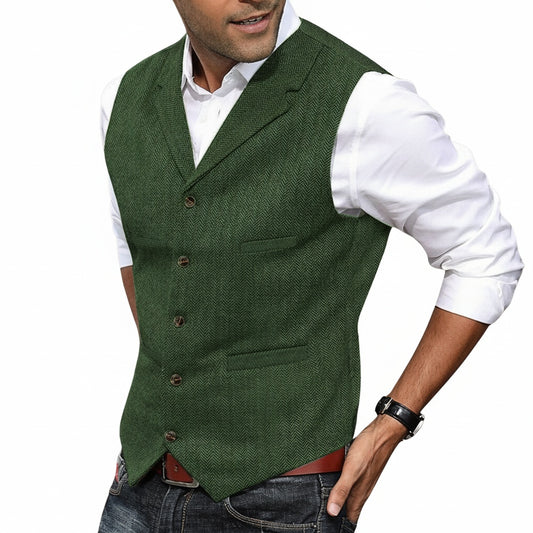 Heren Gilet met Reverskraag en Visgraatpatroon Slim Fit