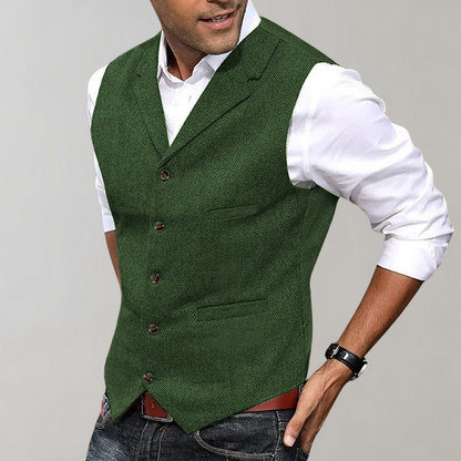 Heren Gilet met Reverskraag en Visgraatpatroon Slim Fit Groen