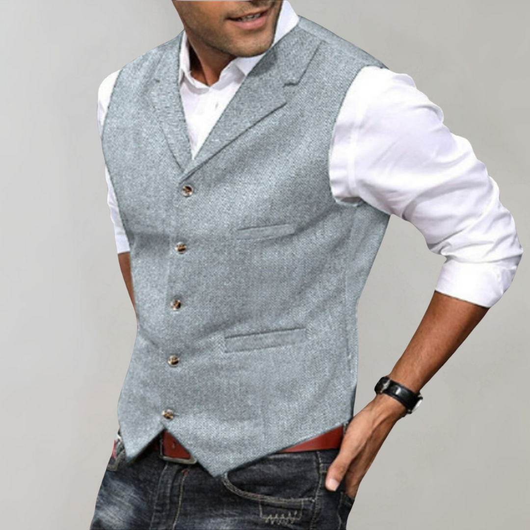 Heren Gilet met Reverskraag en Visgraatpatroon Slim Fit Lichtgrijs