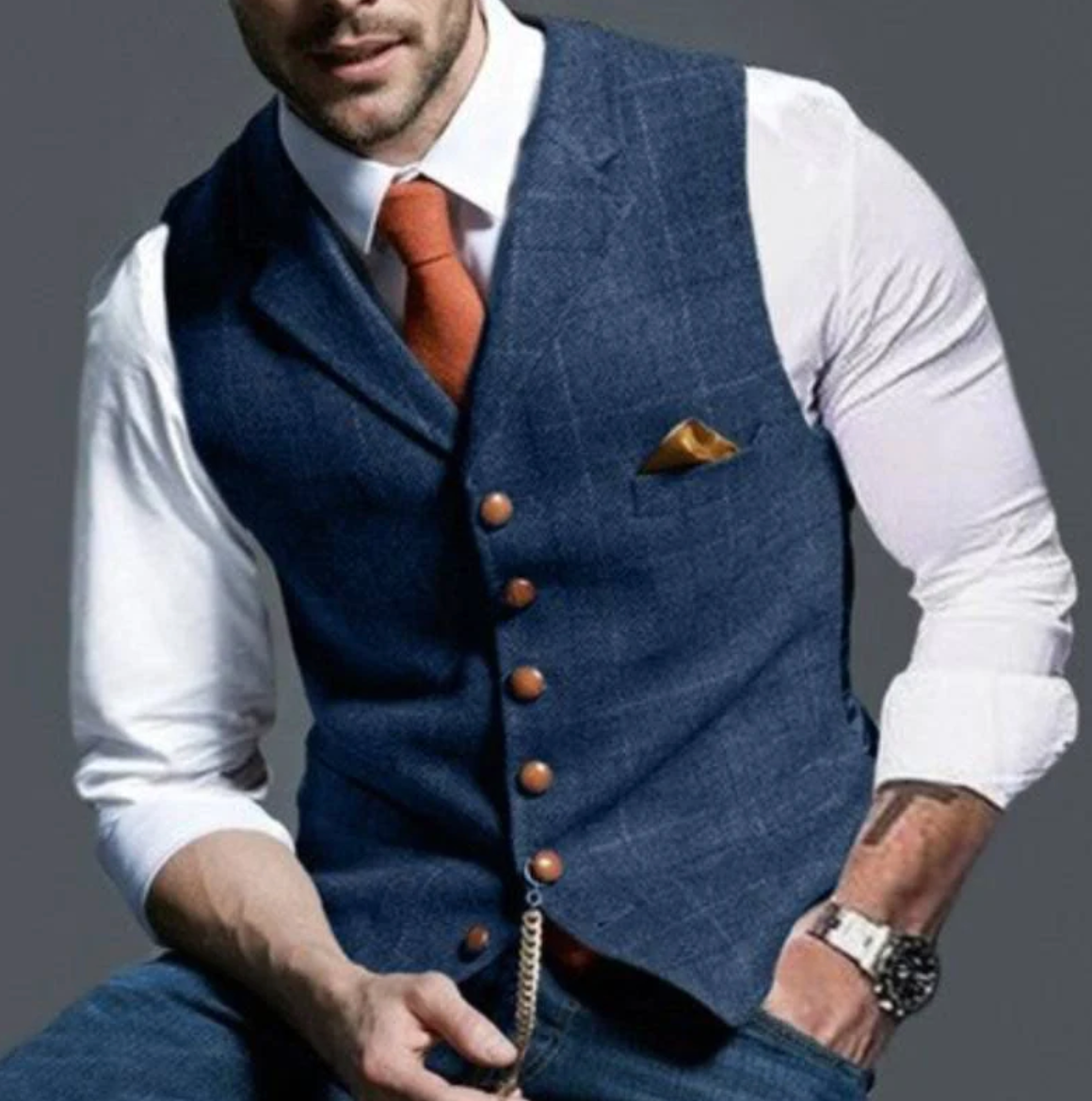 Heren Gilet met Ruitpatroon en Knoopsluiting Blauw