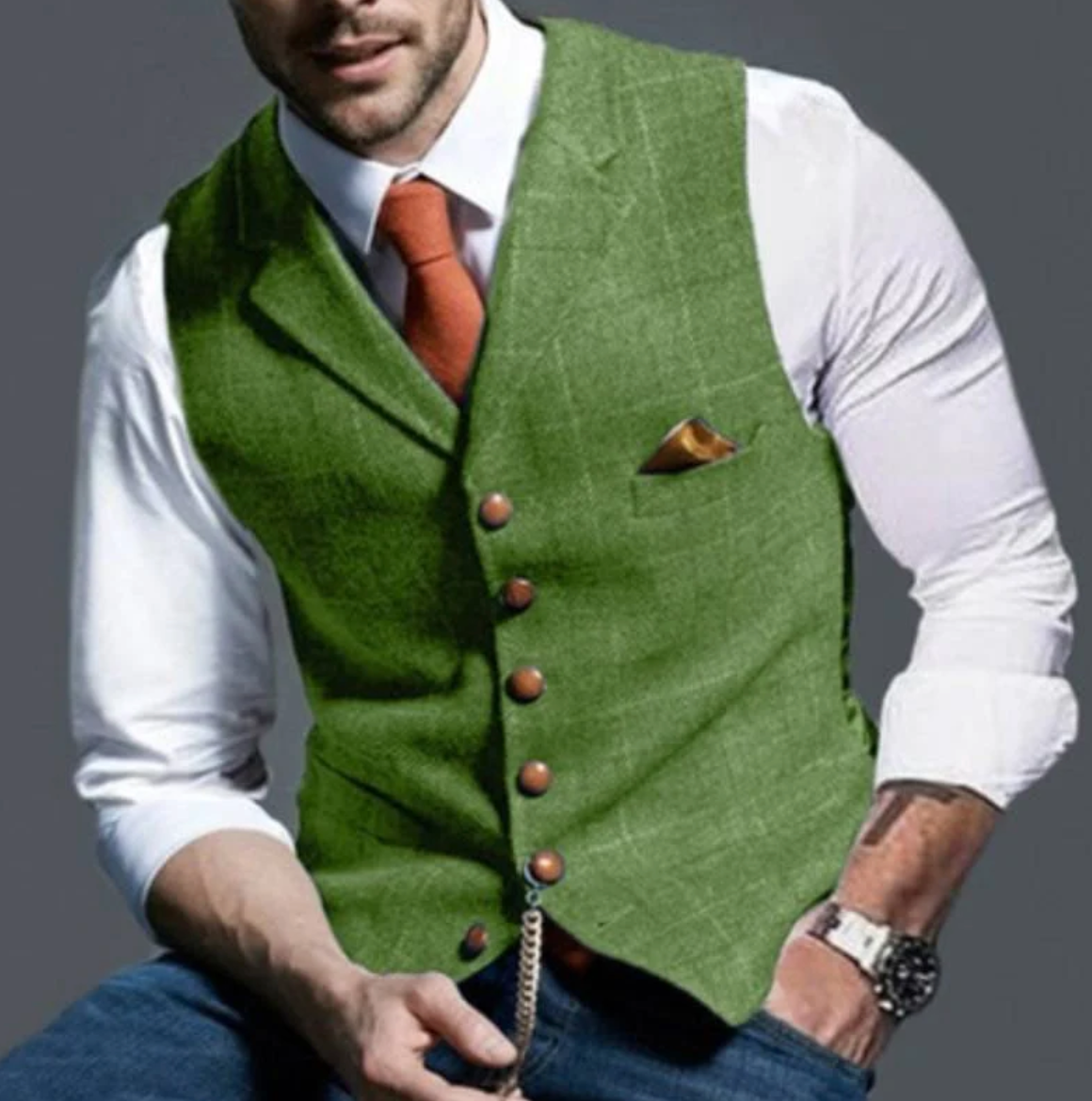 Heren Gilet met Ruitpatroon en Knoopsluiting Lichtgroen