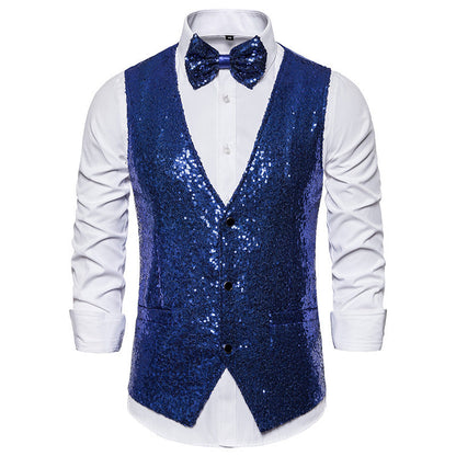 Heren Glinsterend Feestgilet met Pailletten, V-hals en Vlinderstrik