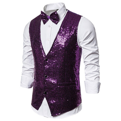 Heren Glinsterend Feestgilet met Pailletten, V-hals en Vlinderstrik