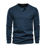 Heren Henley Shirt Lange Mouw met Knooplijst en Ronde Hals