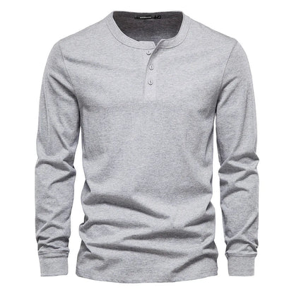 Heren Henley Shirt Lange Mouw met Knooplijst en Ronde Hals Lichtgrijs