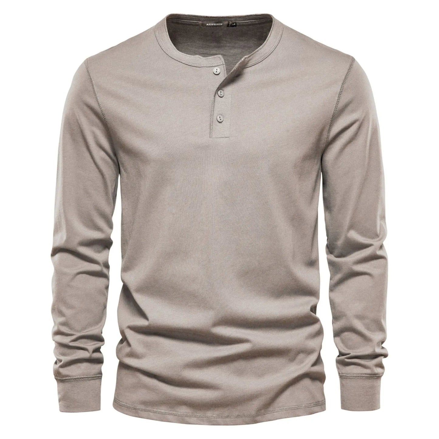 Heren Henley Shirt Lange Mouw met Knooplijst en Ronde Hals Beige